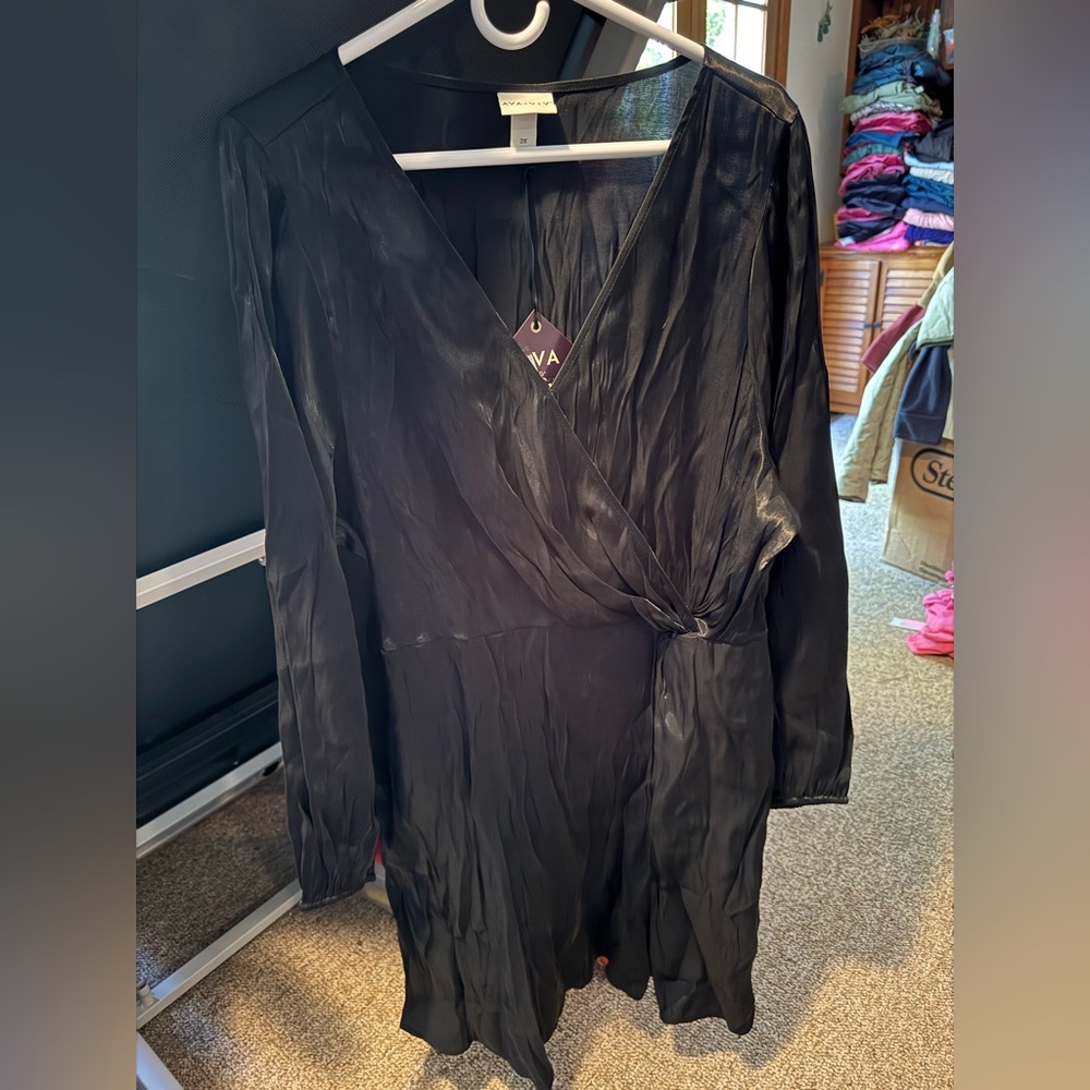 Ava & Viv Black Long Sleeve Wrap Dress